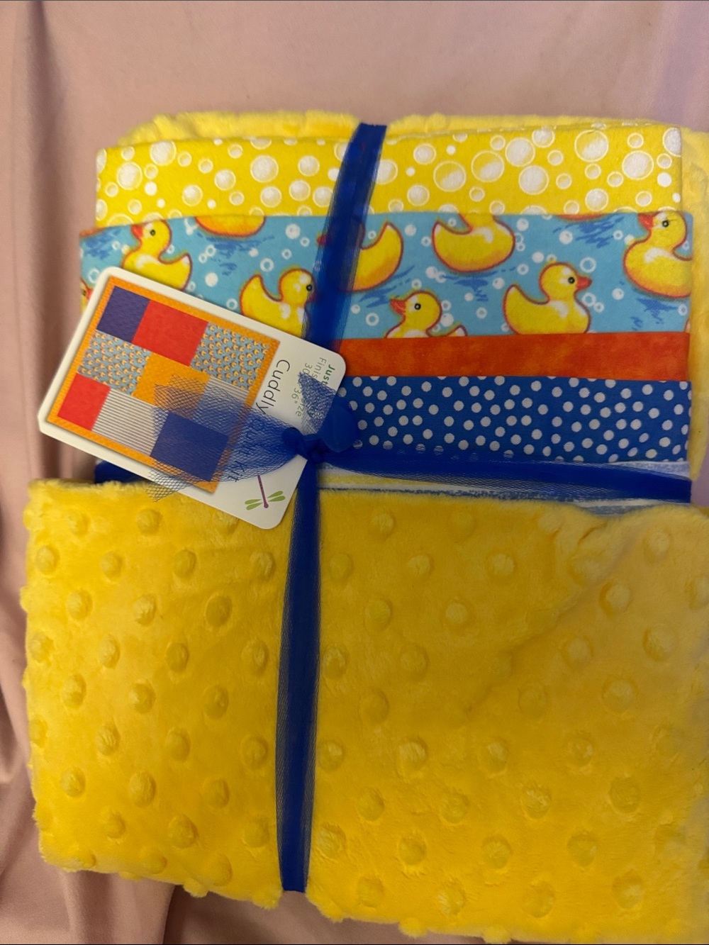 Yellow Duck-Print Plush Baby Blanket Quilt kit